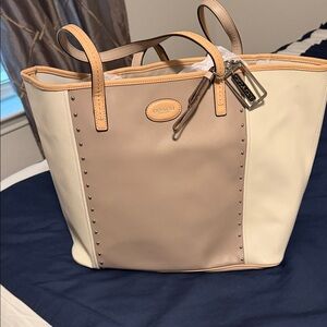 Coach Cream and Tan Studded Tote
